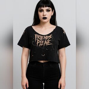 Friends Please Stay Alive Bleach Graphic Tee Black Thrashed Goth Punk DIY Emo